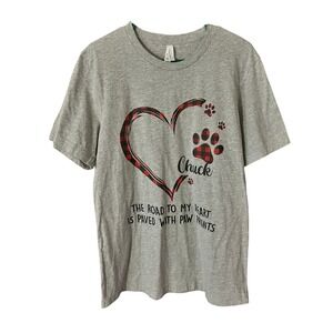 BELLA CANVAS Mens Large Gray Dog Paw Print Graphic T Shirt Pet Lover Tee